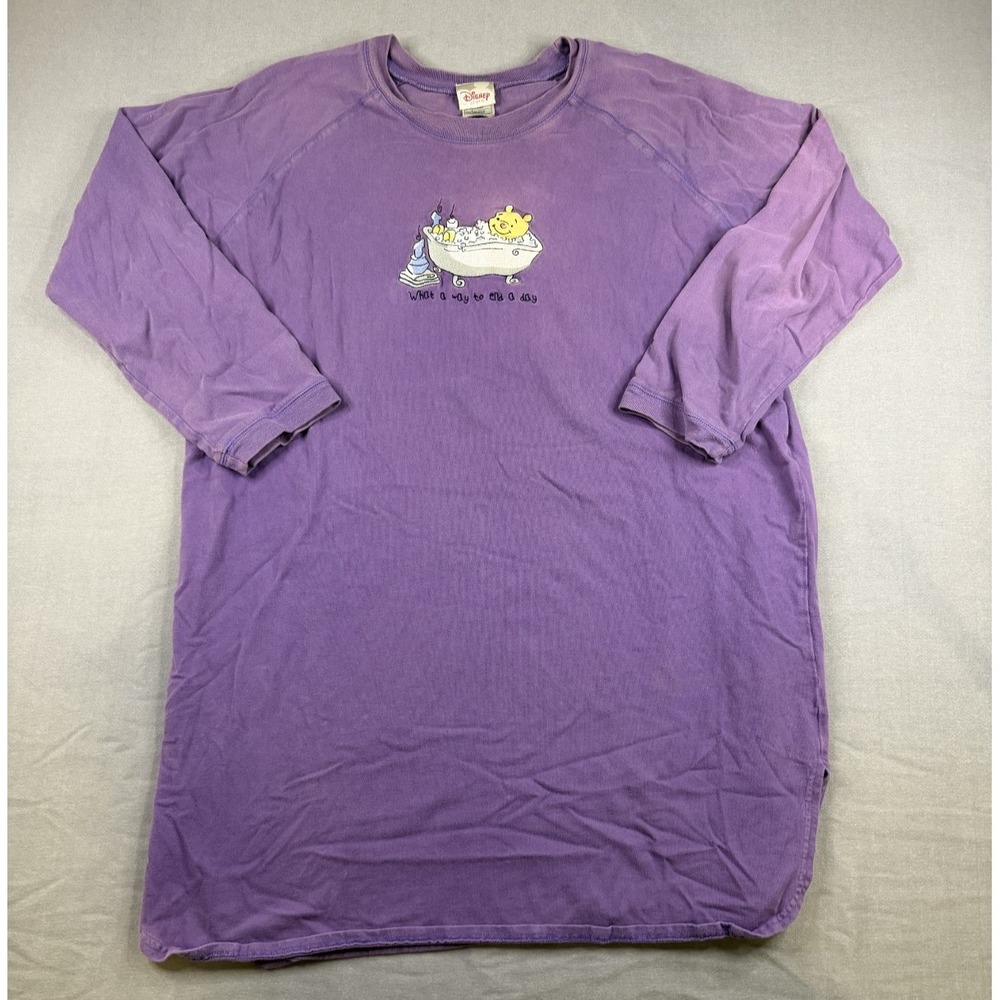 Disney Sleepshirt Womens L/XL Purple Pooh Long Sleeve Embroidered